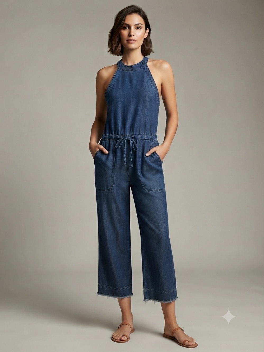 Cloth & Stone Denim Halter Wide-Leg Jumpsuit
